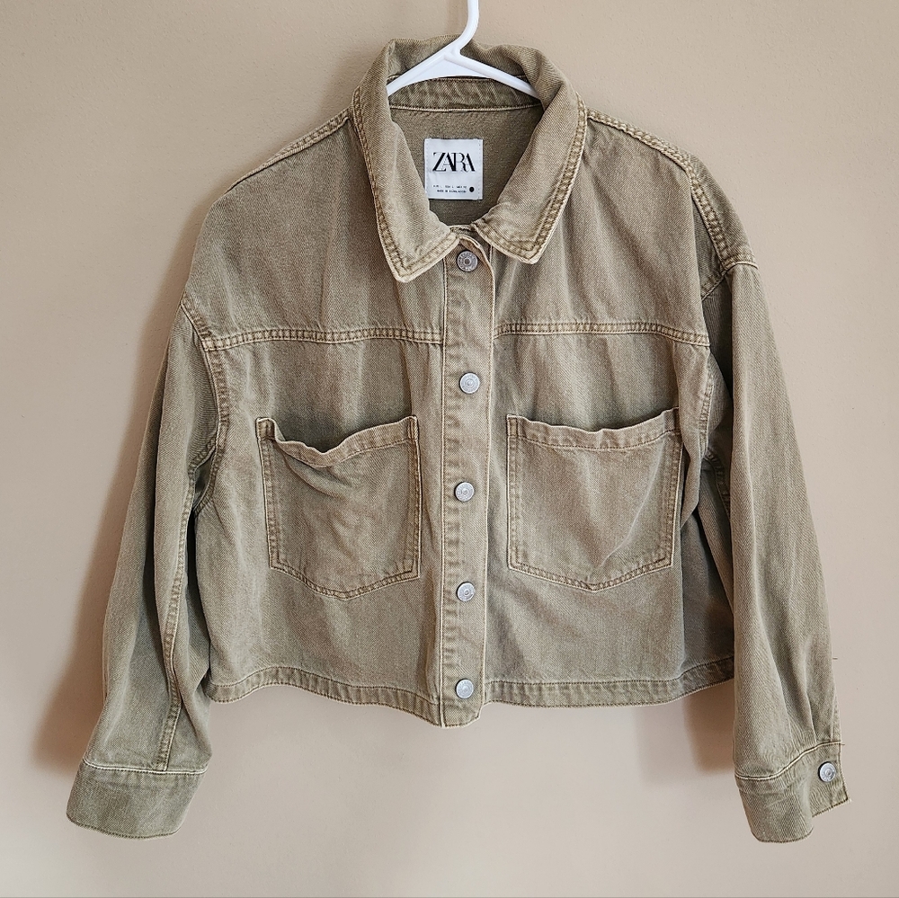 Zara green Denim Jacket sz L
